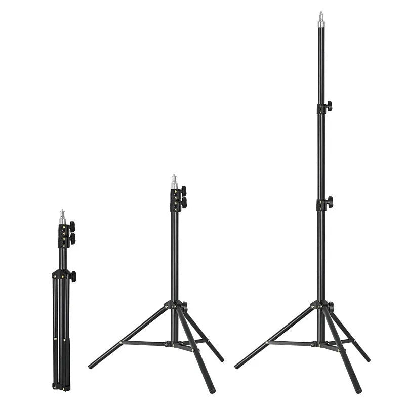 Frosted finish tripod light stand with extended legs and mobile phone holder mounted