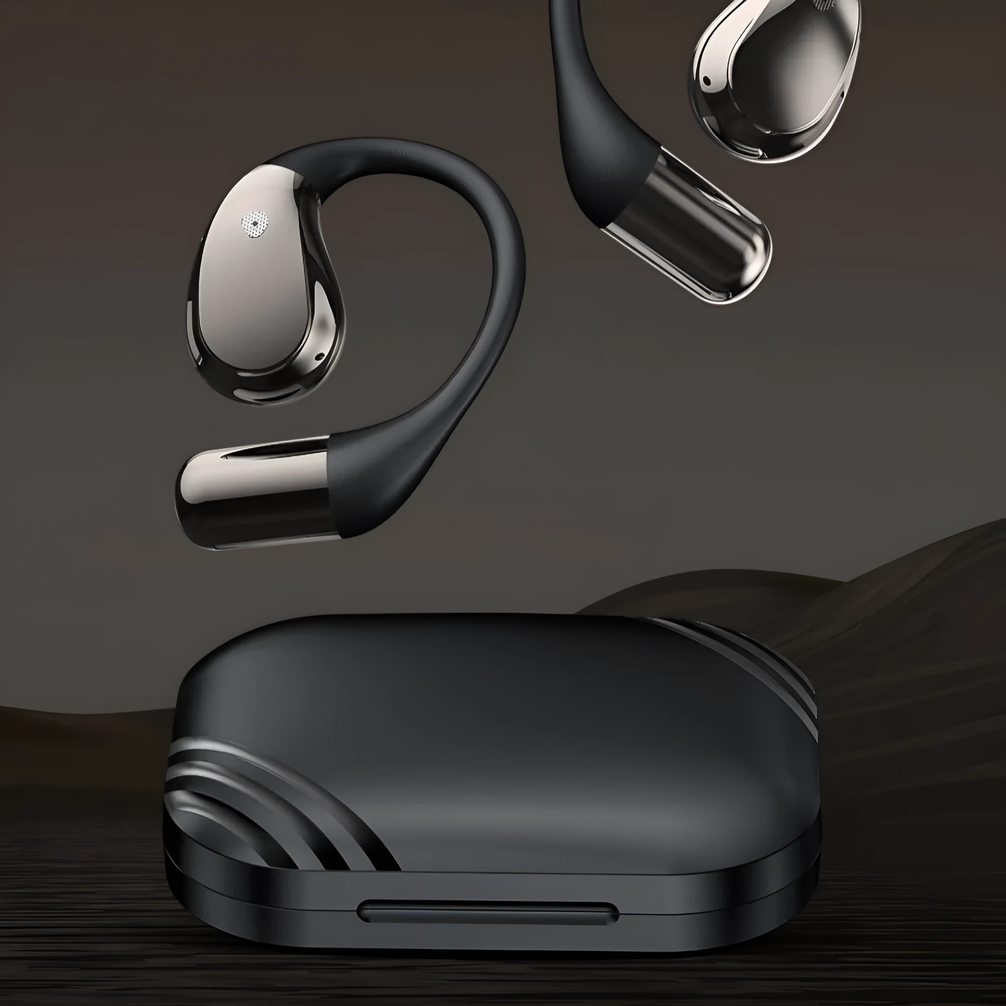 Bluetooth X5S ear-mounted headphones with AI translation, digital display, and breathing light, black colour, side view