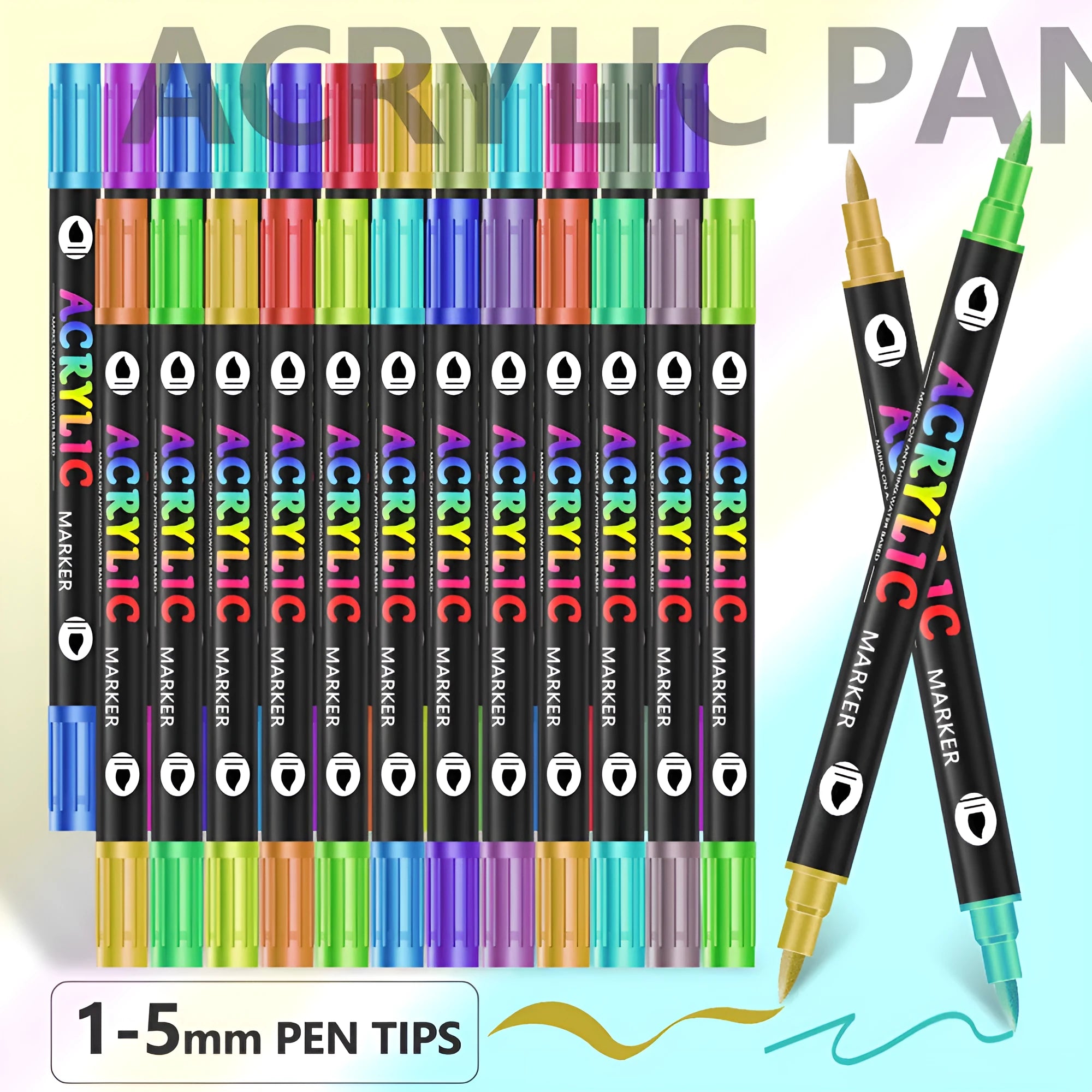 Set of double-headed acrylic marker pens with opaque washable ink in multiple colours
