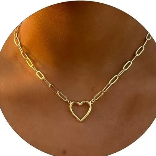 Titanium steel paperclip twist necklace in gold, 45cm length, simple style