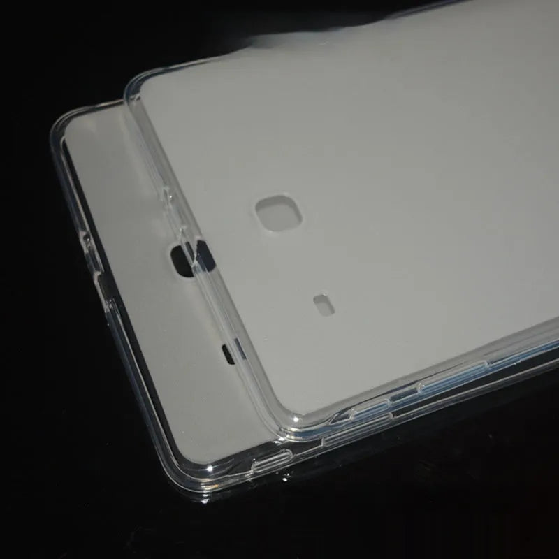 Clear transparent white ultra-thin silicone and TPU protective case for a tablet.