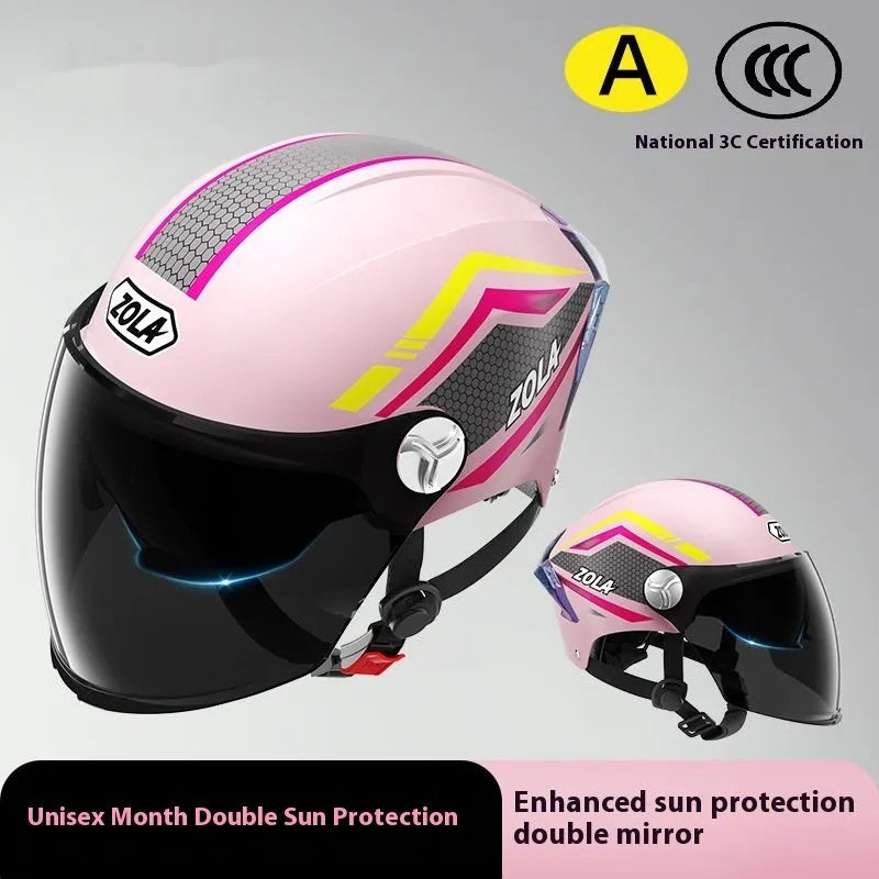 3C certified ABS universal motorcycle half helmet with double mirror sun visor in various colours