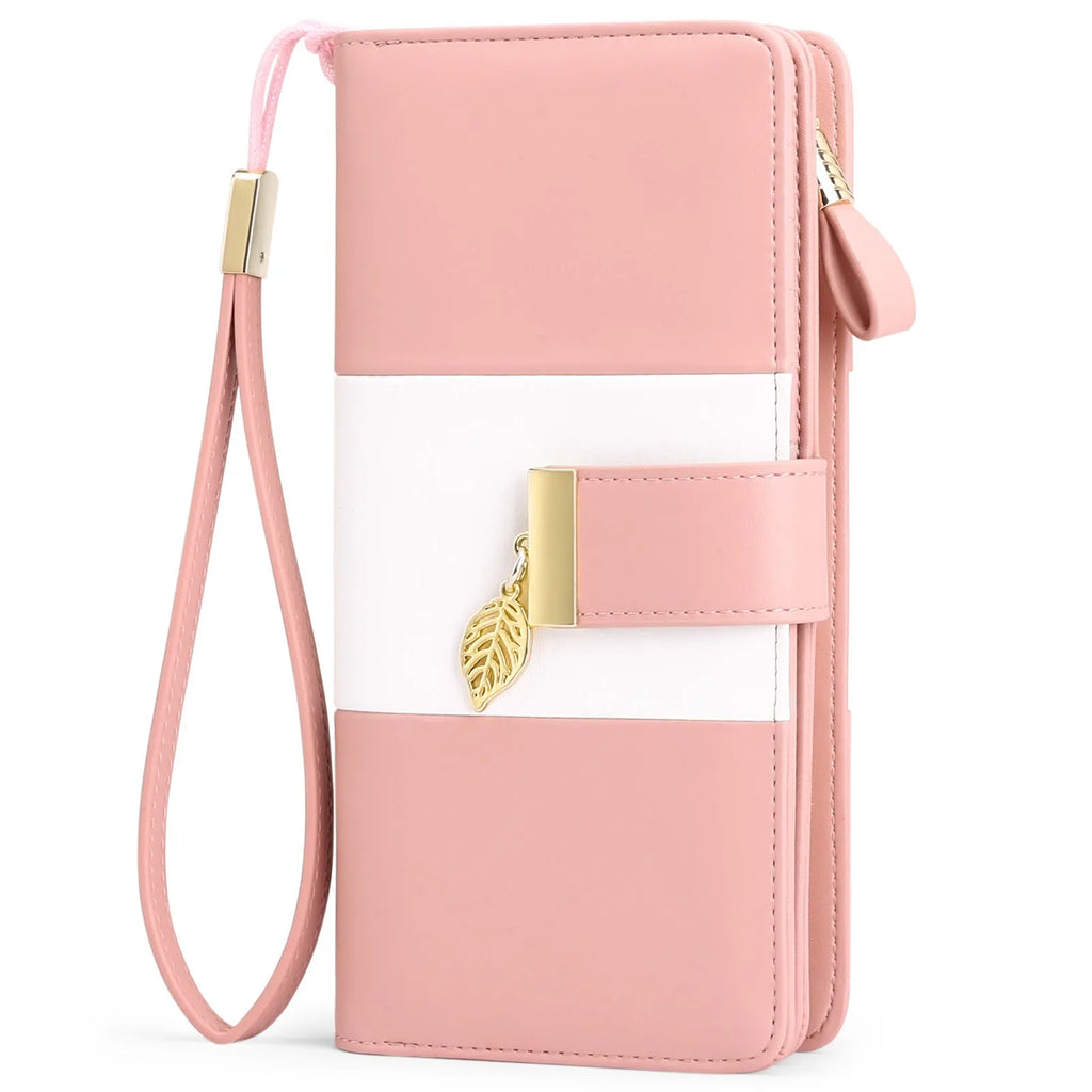 Black PU leather anti-theft clutch bag with a lock clasp and an integrated fold wallet inside.
