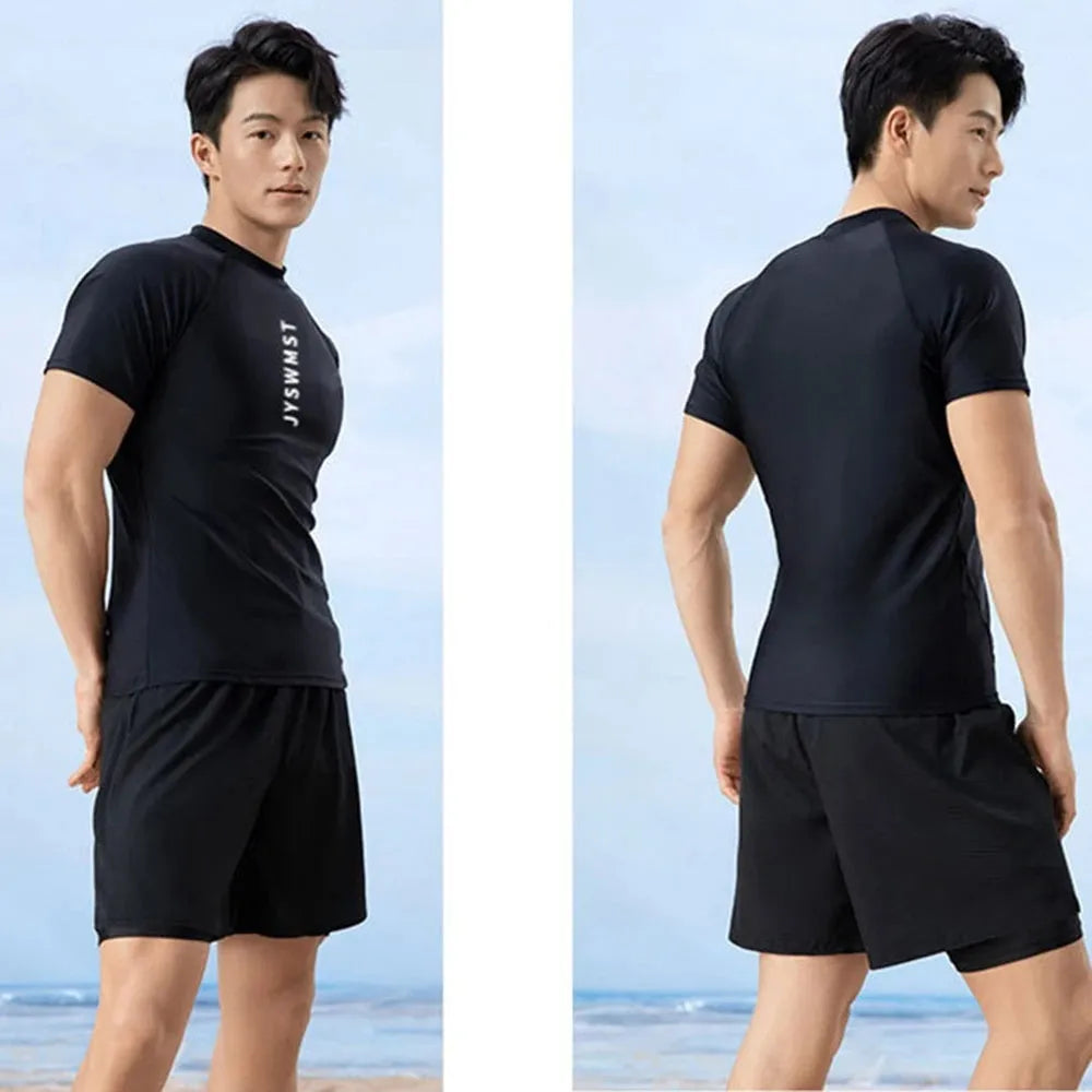 Men's polyester swimming trunks set with pattern design in plus sizes