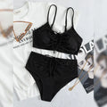 Black high-waisted women's bikini swimsuit with sling split design