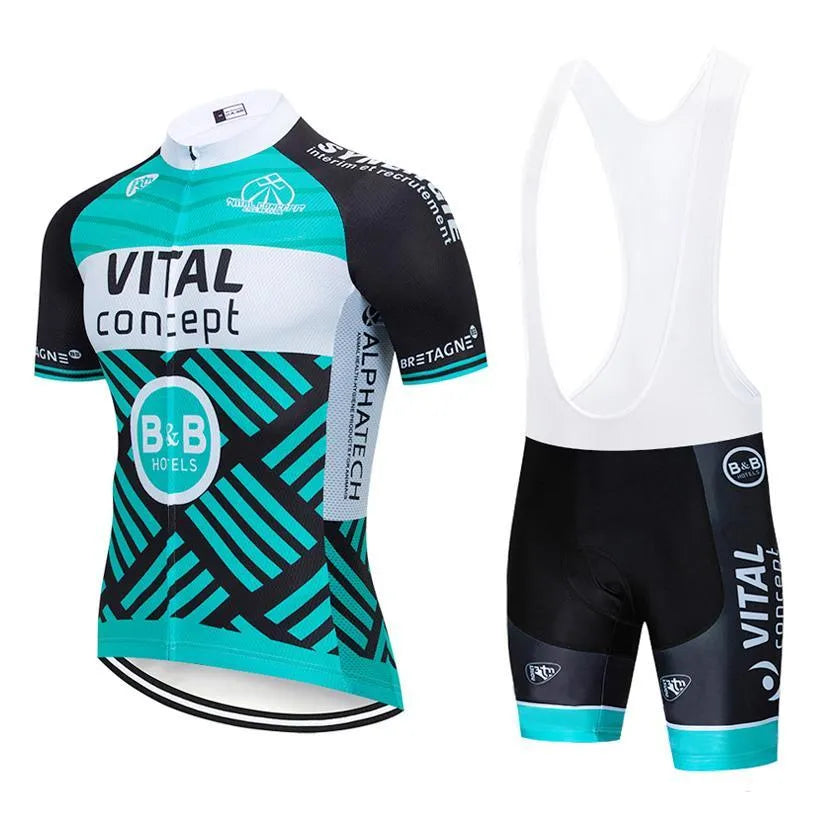 Vital Sports men's black jersey shorts bib set full zip and elastic waist
