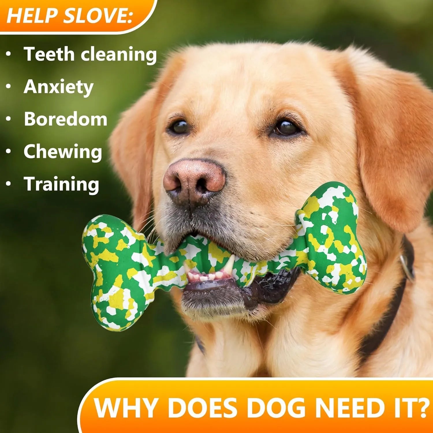 Natural rubber dog chew toy in camouflage colours for large breed aggressive chewers.