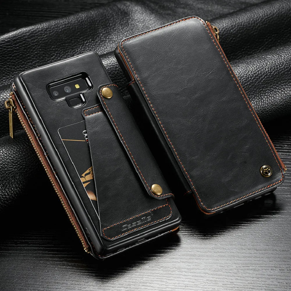 Samsung Galaxy Note9 flip phone case in black PU leather with magnetic closure