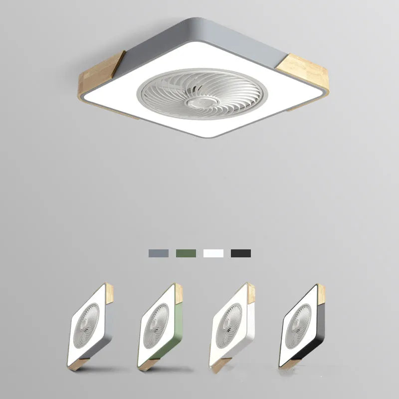 Modern ceiling fan with light 500mm wrought iron round LED shade remote control black