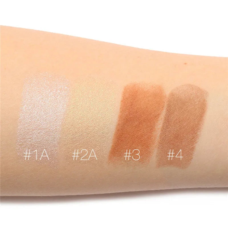 Face contour highlighter stick with attached sponge applicator in one of four shades.