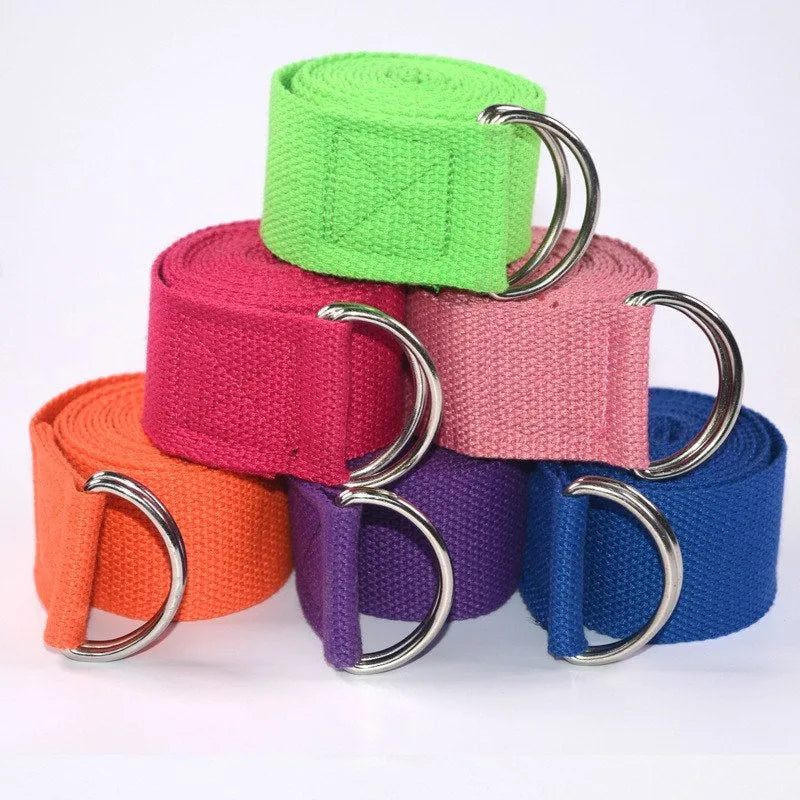 Cotton yoga stretching strap in black, adjustable length 183 cm for flexibility exercises