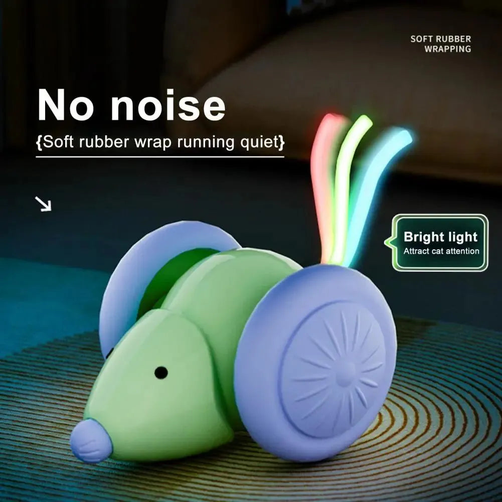 Interactive electric mouse cat toy with automatic teasing stick in green or white for indoor cats