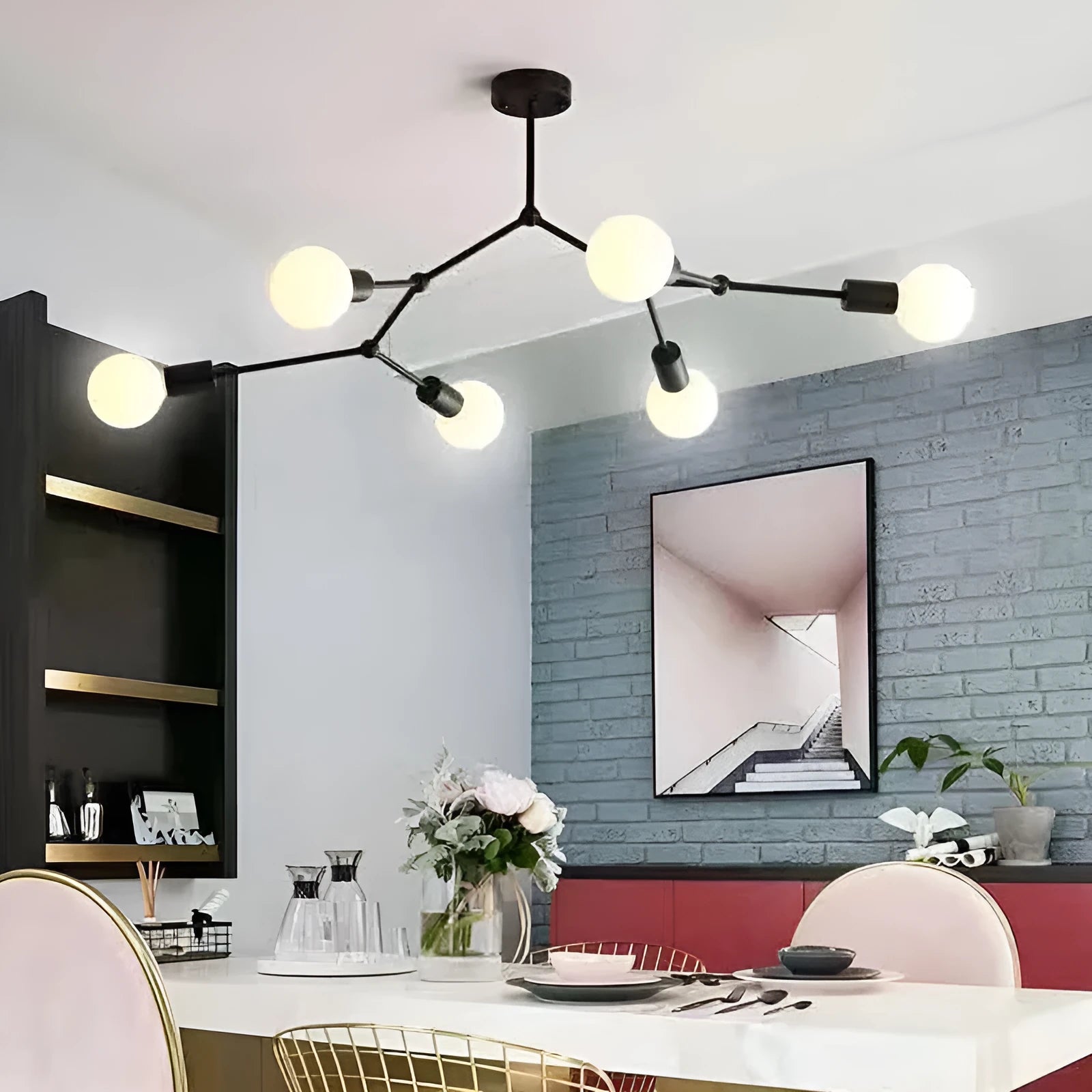 Iron ceiling light fixture in Nordic style with multiple arms, available in black or white.