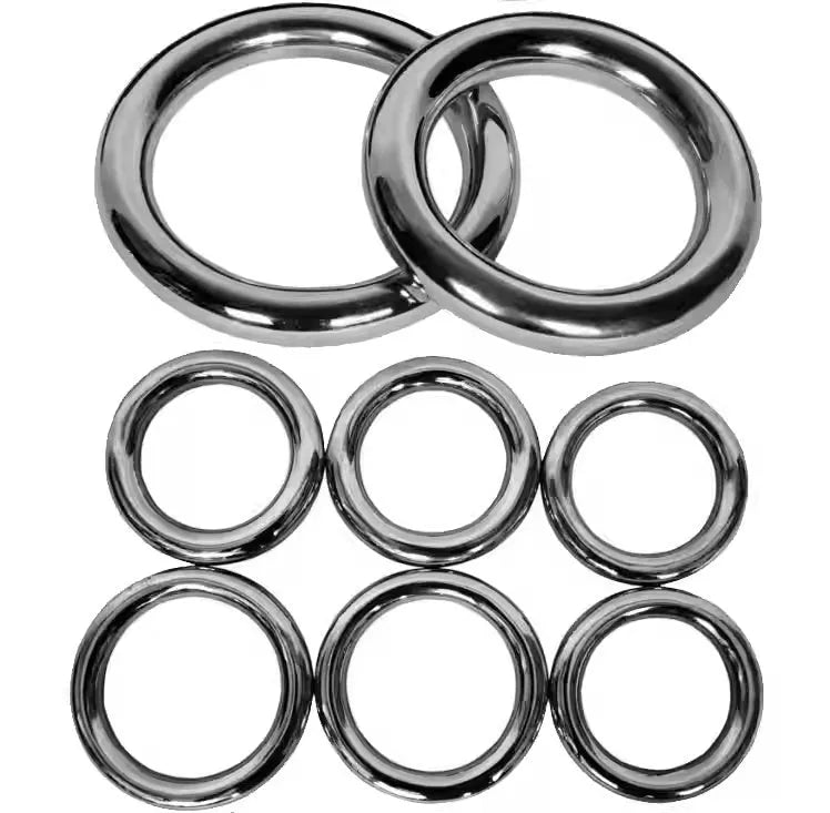 Wing Chun carbon steel training ring with electroplated finish, shown in small, medium, and large sizes.