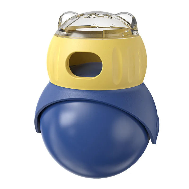 Morandi yellow and blue plastic owl cat food puzzle tumbler feeder toy