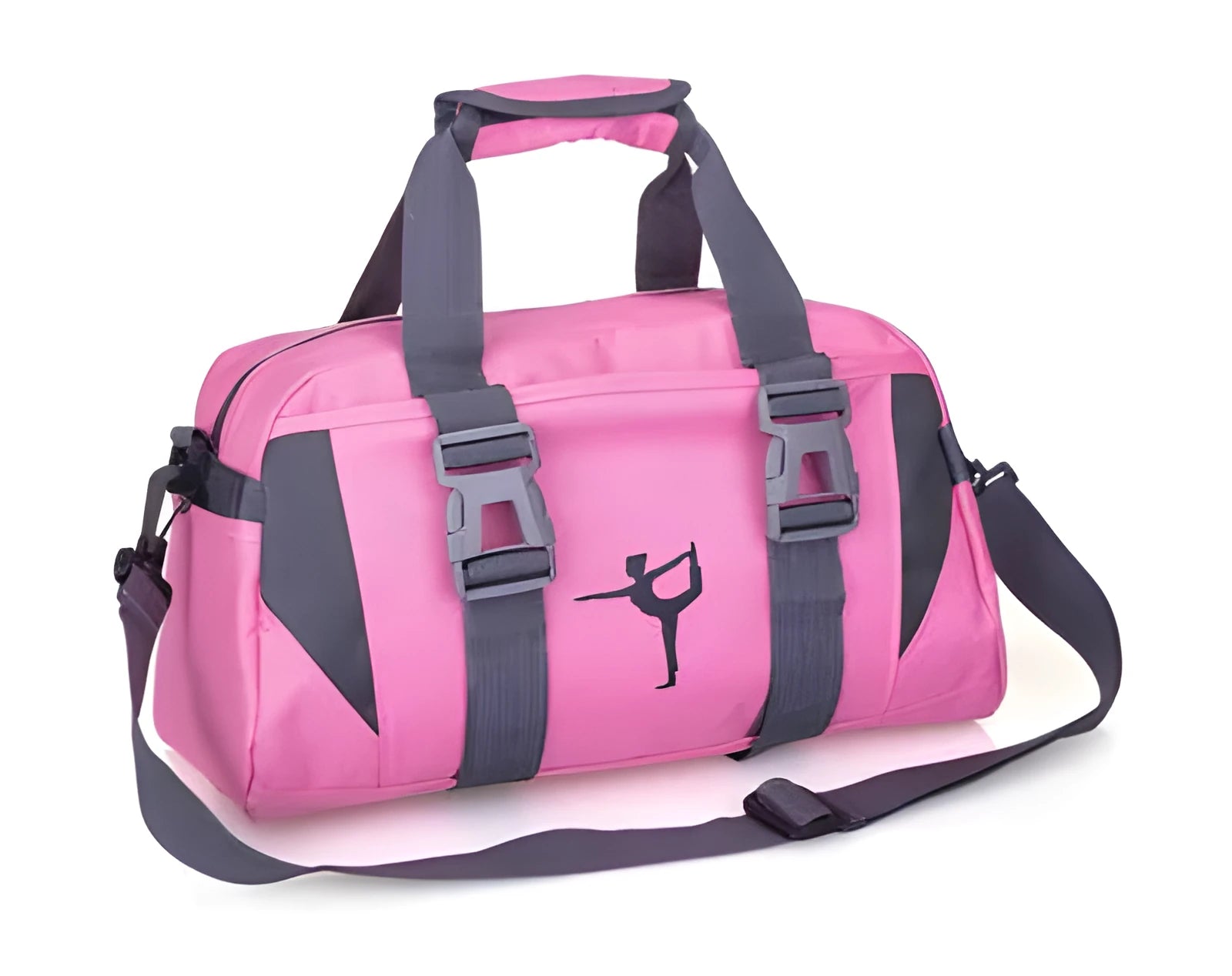 Nylon yoga and gym bag in black, shown in medium and large sizes for fitness equipment.