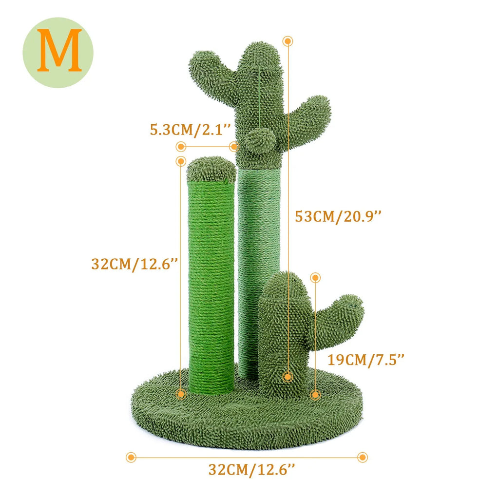 Plush cat scratching cactus tree toy with 68cm large section and 53cm small section