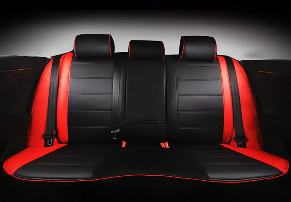 Cow leather car seat cover in beige and black with red colour options
