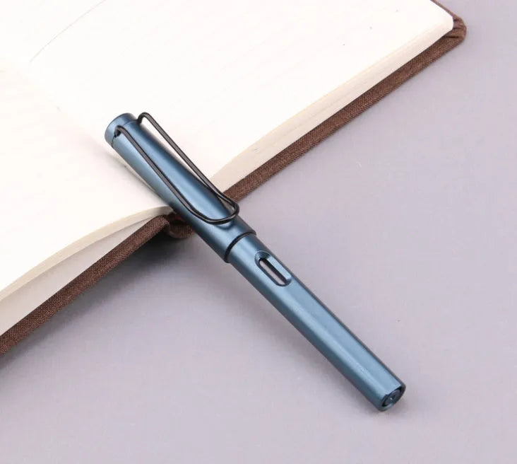Black and blue frosted ink bag fountain pens with 0.38mm and 0.5mm nib options.