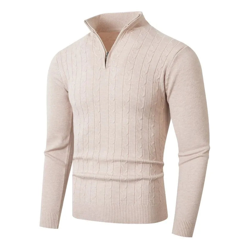 Men's casual knit sweater in loose pullover style, available in caramel colour, made from modal spandex blend