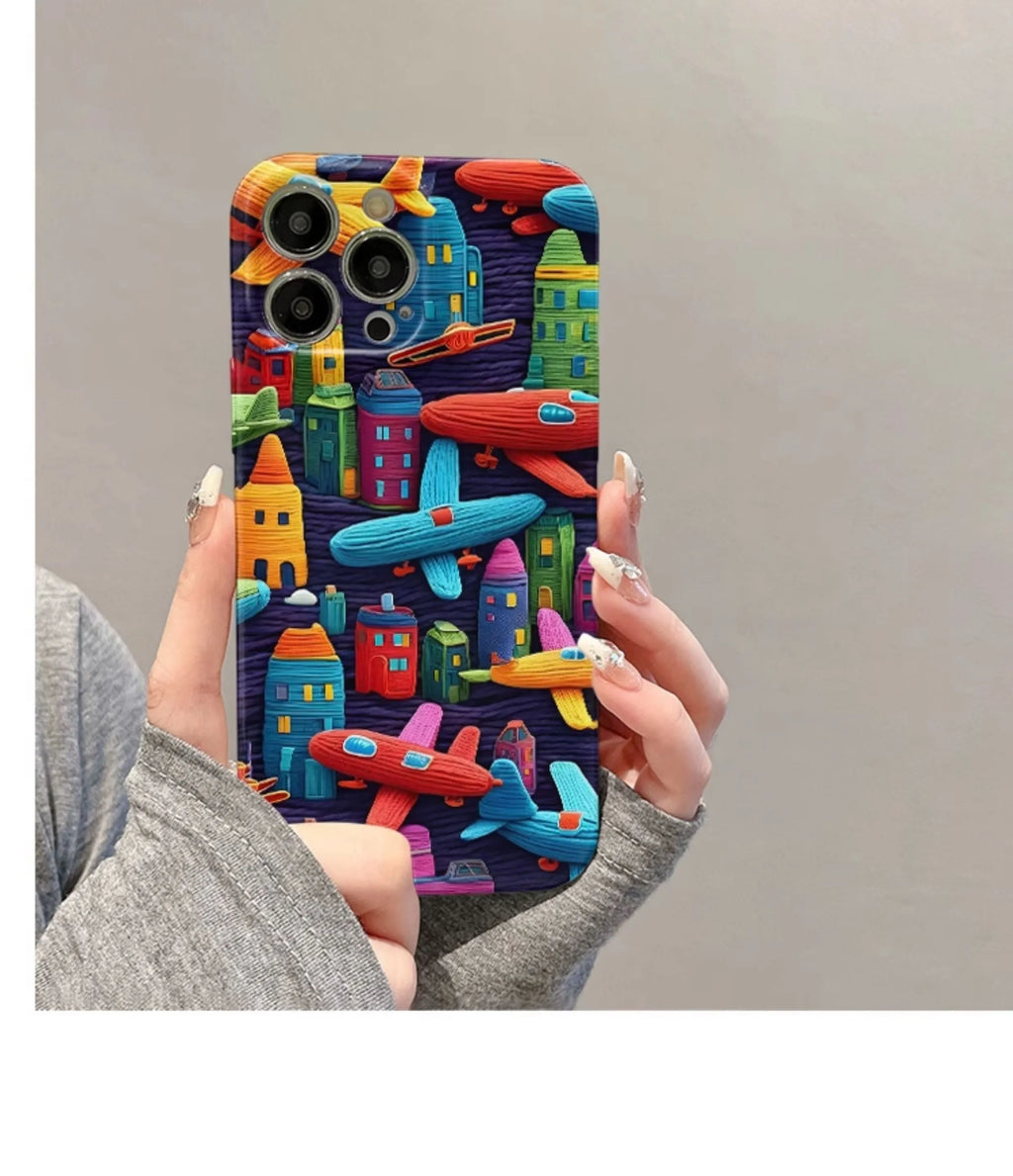 Minimalist airplane print iPhone case in TPU with fall protection, back cover design for iPhone models.