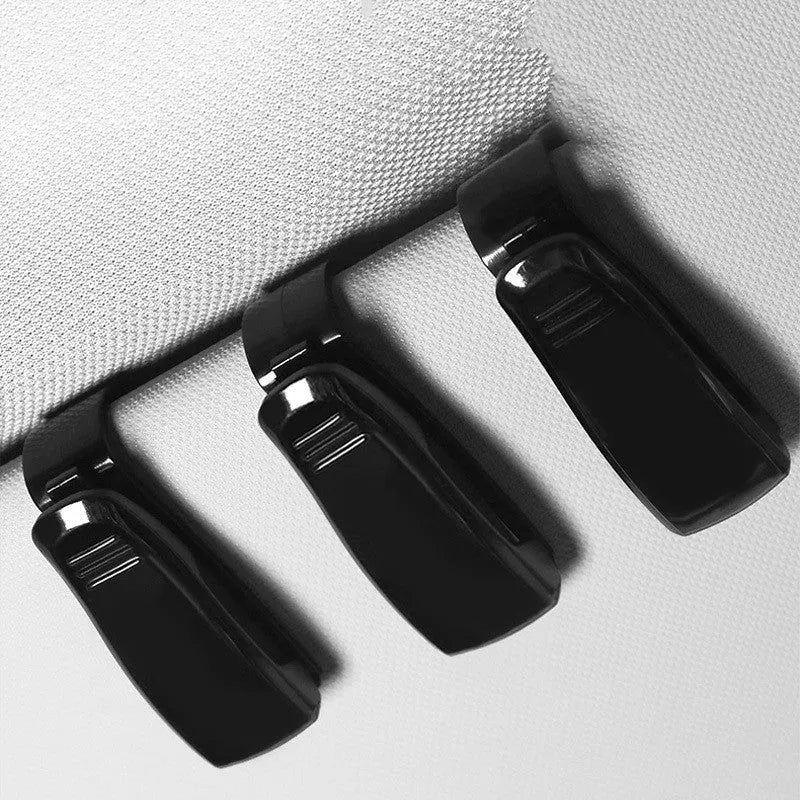 Black plastic multifunctional clip for car sunshades to hold glasses and cards