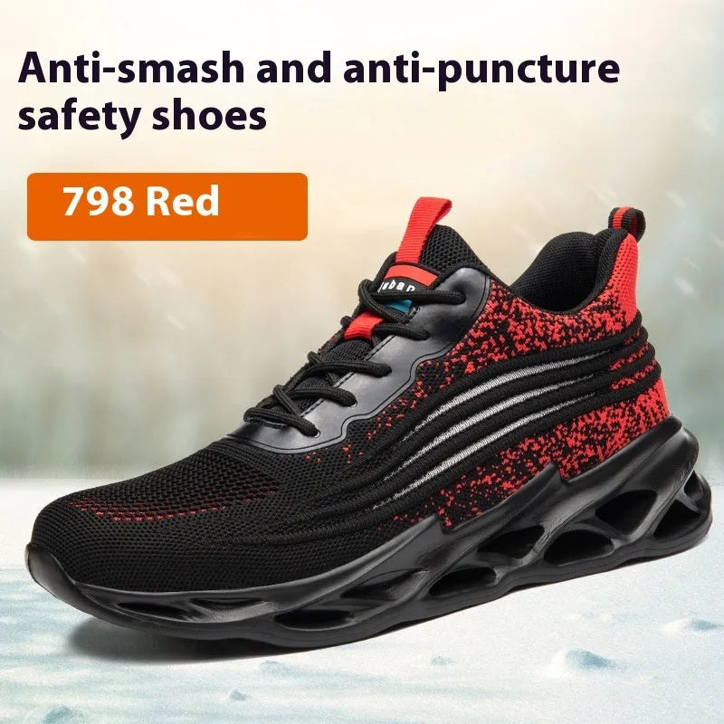 Brown leather safety shoes with rubber sole for workplace anti-smashing and puncture protection