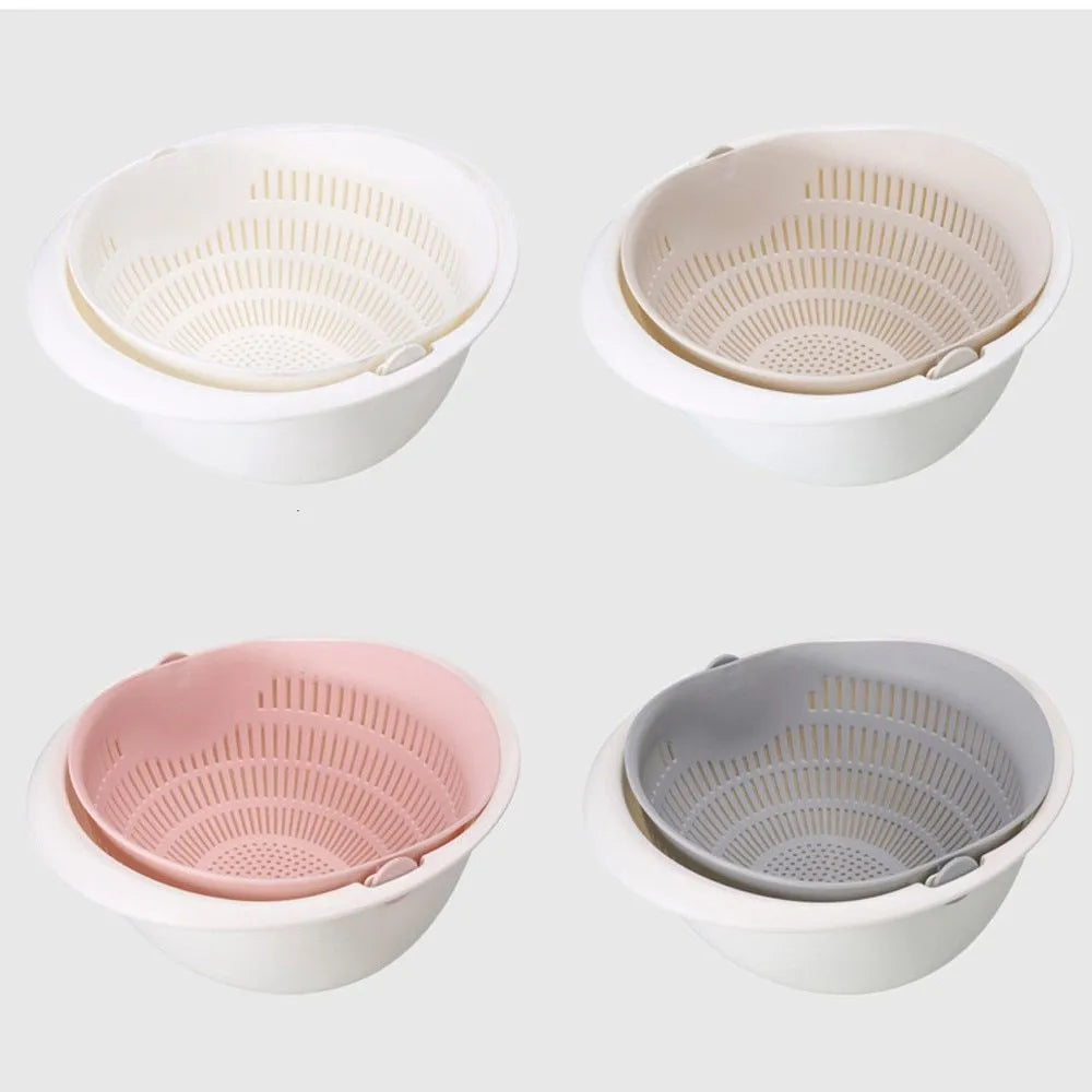 Detachable double-layer PP drain basket, 23 x 23 x 10.5 cm, for fruit, vegetables and rice noodles