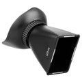 Black camera LCD viewfinder amplifier with optical lens, shown attached to a DSLR for outdoor video use.
