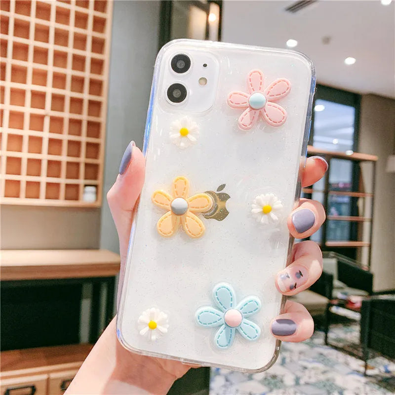 Girl heart phone case with Xuanya flower design for iPhone models