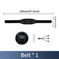Silicone EMS belly shaping belt with muscle stimulator and hand and foot straps on a flat surface