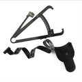 Black ABS plastic body fat caliper skinfold tester with measuring tape on a grey background.