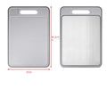 Grey square aluminium double-side cutting board with defrosting function and knife sharpener