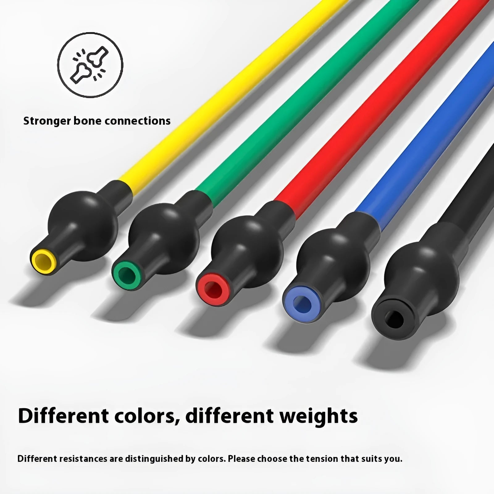 Adjustable chest expander with colour-coded TPE tension rope showing five resistance levels