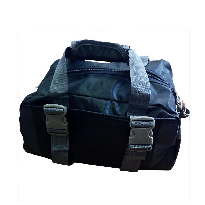 Nylon yoga and gym bag in black, shown in medium and large sizes for fitness equipment.