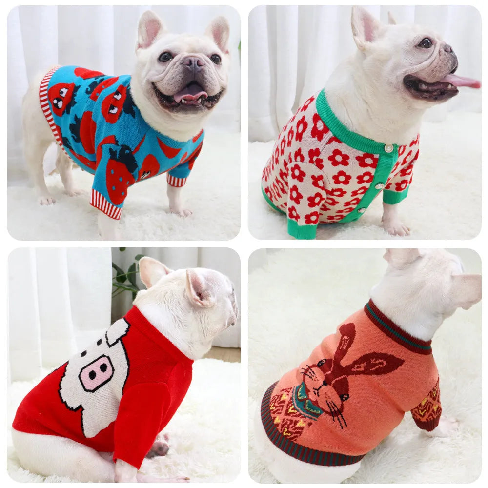 Wool autumn winter dog sweater with button design in small flower cardigan colour for small pet