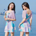 Women's one-piece high waist floral swimsuit in light purple with bowknot detail, polyester fabric