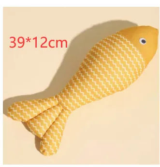 Yellow, blue or red catnip-filled fish toy for cats in large 39cm or medium 30cm sizes