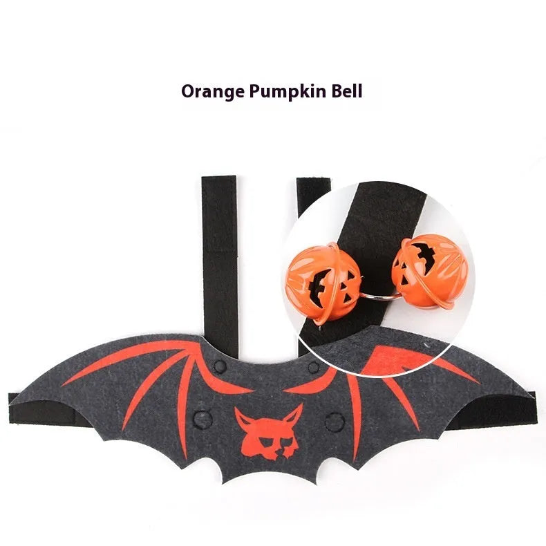 Halloween costume for cats featuring bat wings, made from felt, shown in various colours.
