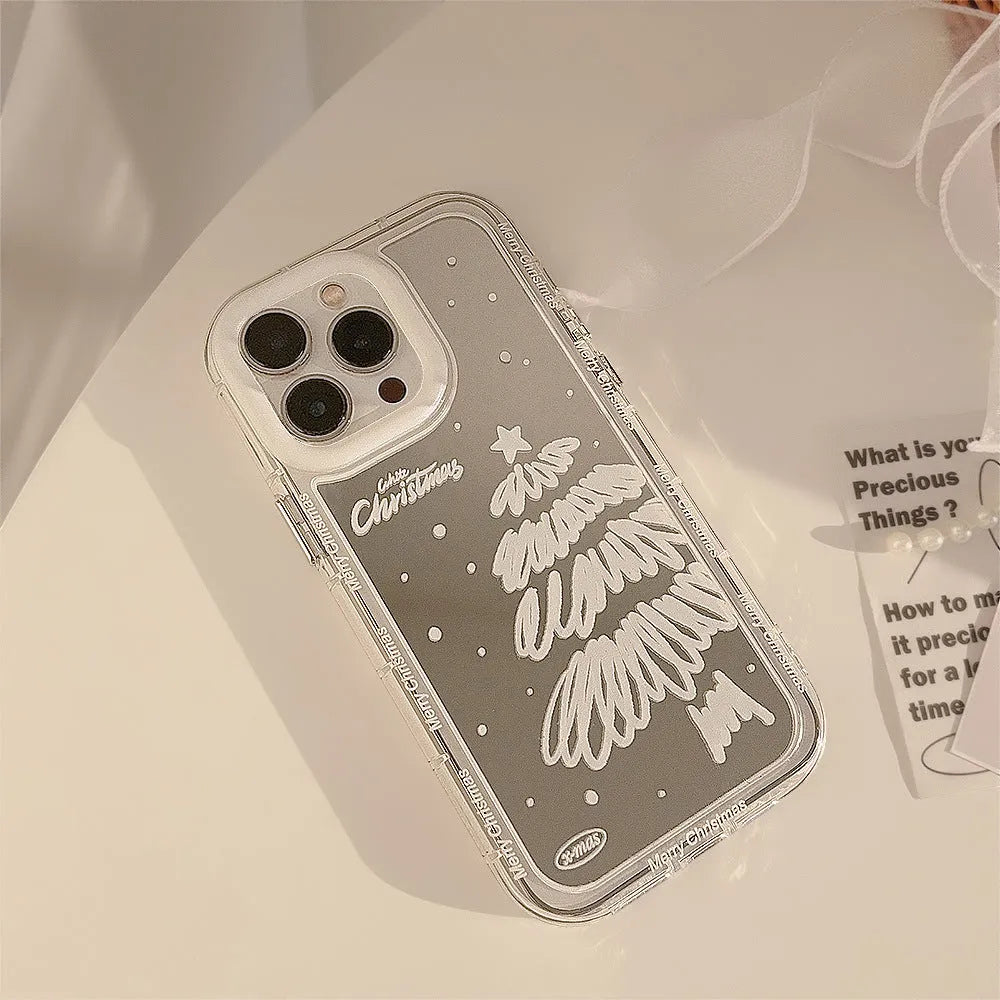 Snow White Christmas tree mirror iPhone case in hard TPU with painted finish and anti-fall function