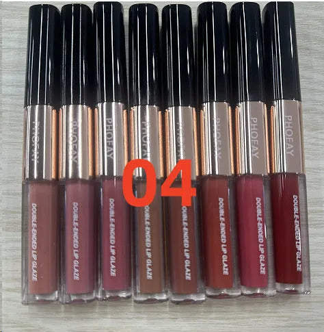 C-L021 double-head lip gloss stick showing gloss and matte ends with non-stick cup applicator.