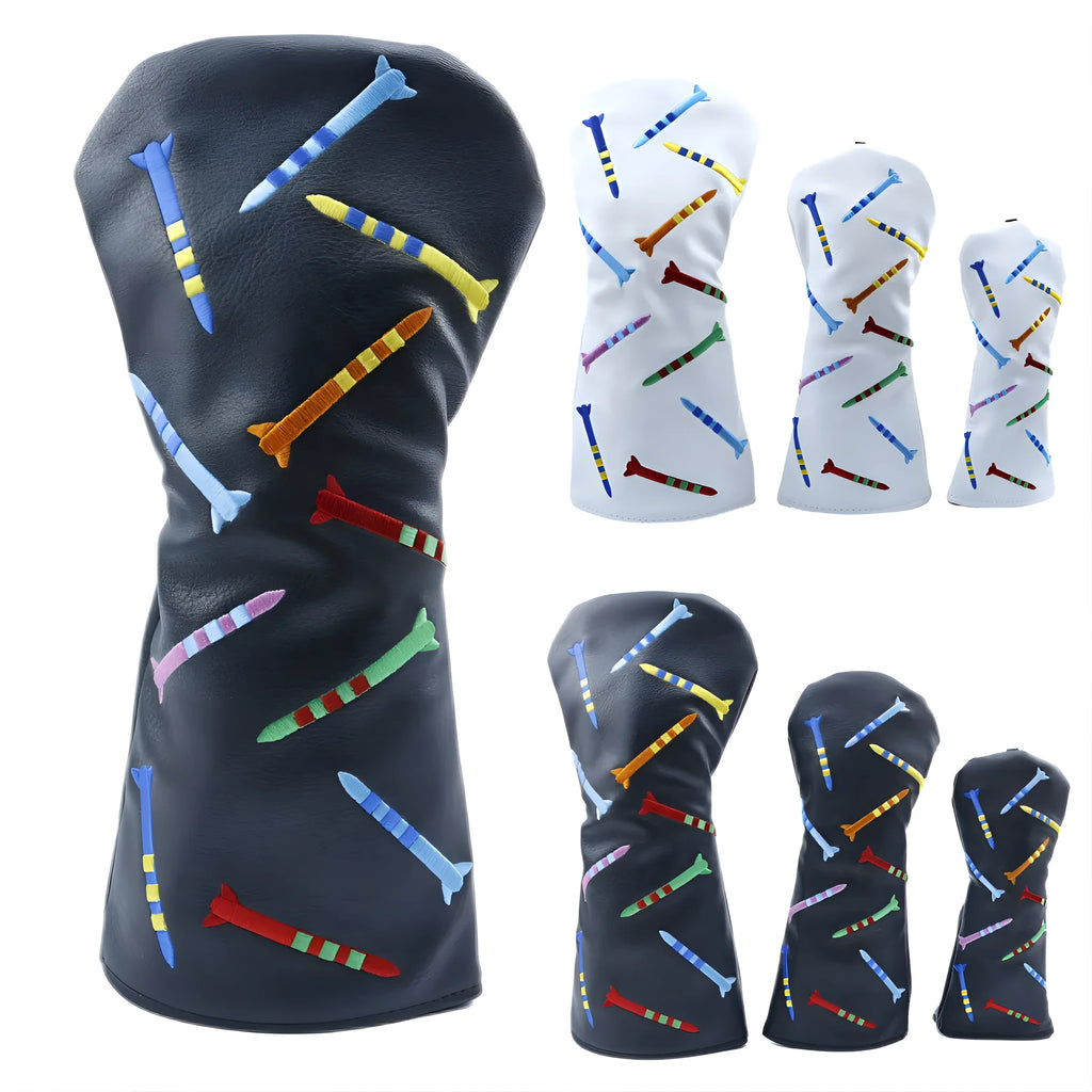 Set of black and white golf club wooden poles in three different sizes for sports and fitness use