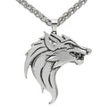Men's wolf head pendant necklace in ancient silver or ancient bronze on a 58cm BS chain, Viking-style amulet.