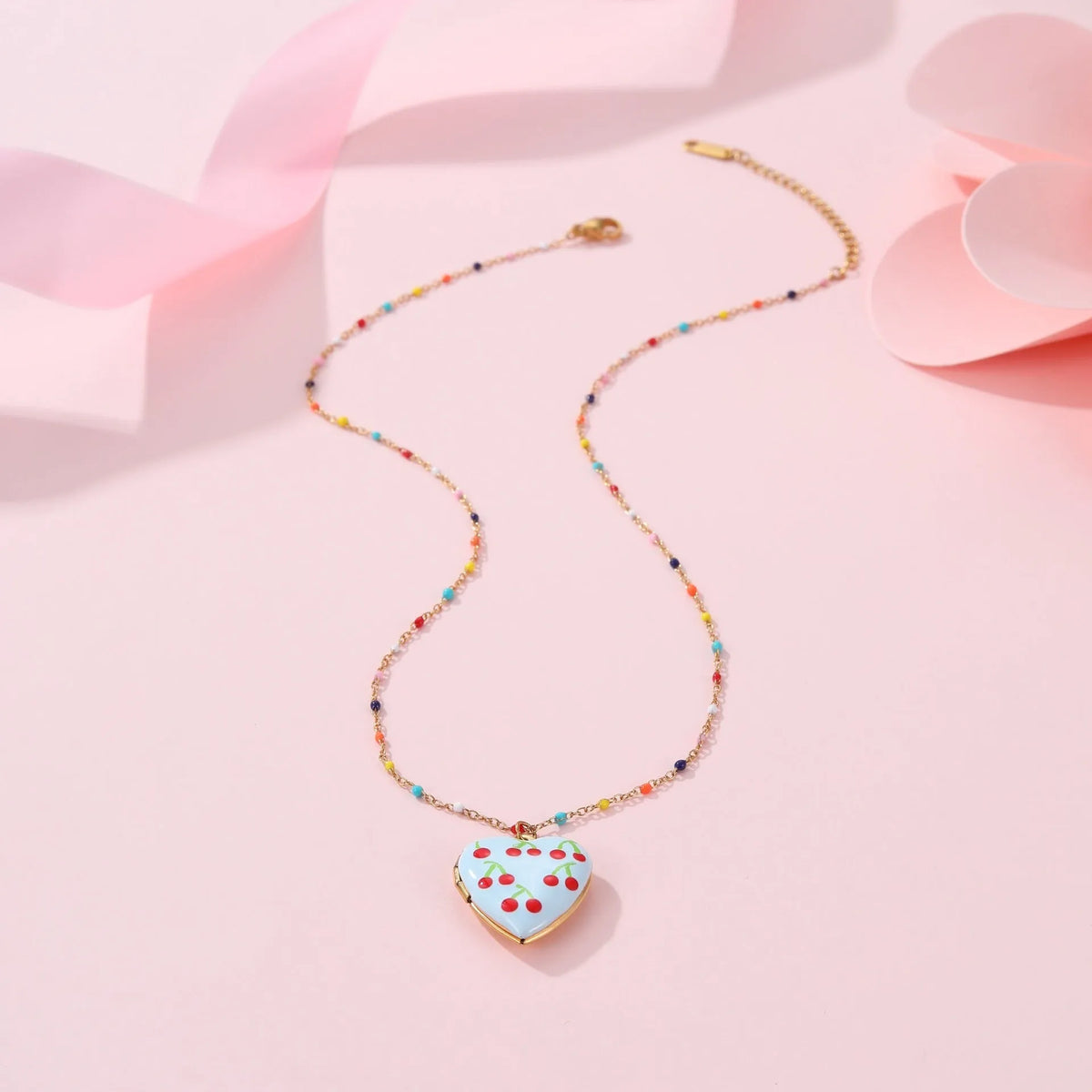 Women's gold-plated fruit pendant necklace on stainless steel chain with adjustable length