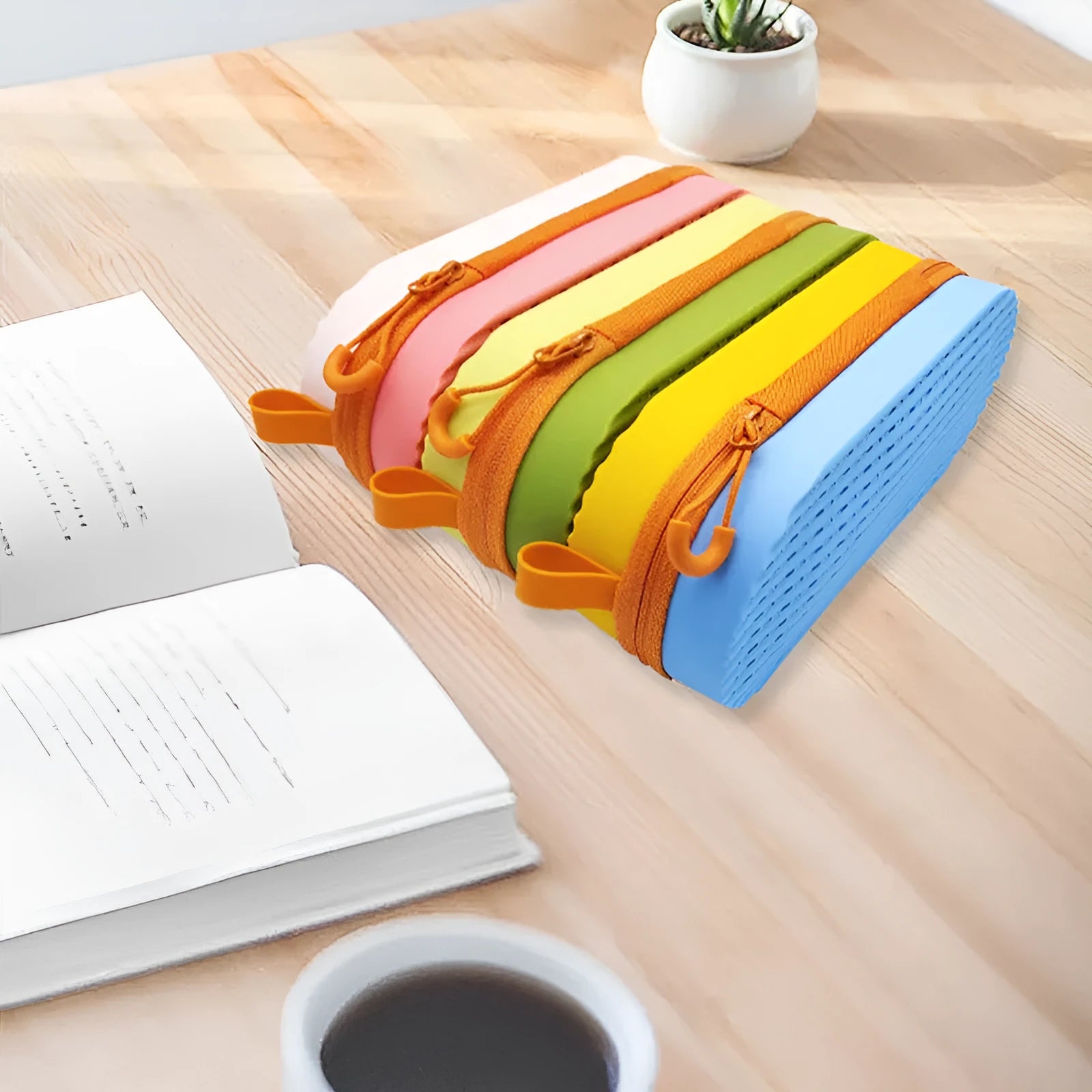 Long hand silicone glasses case in rose red light purple colour, shown with a carrying loop.