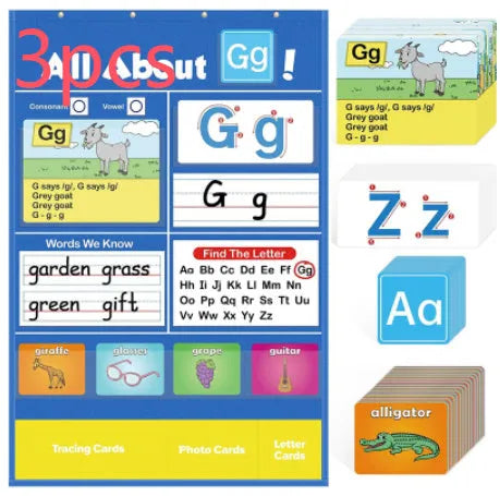 Children's alphabet learning chart with word cards, letter cards, picture cards and educational songs