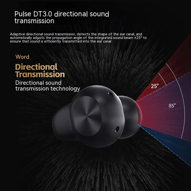 Clip-on wireless Bluetooth headset with digital display in black colour on a plain background