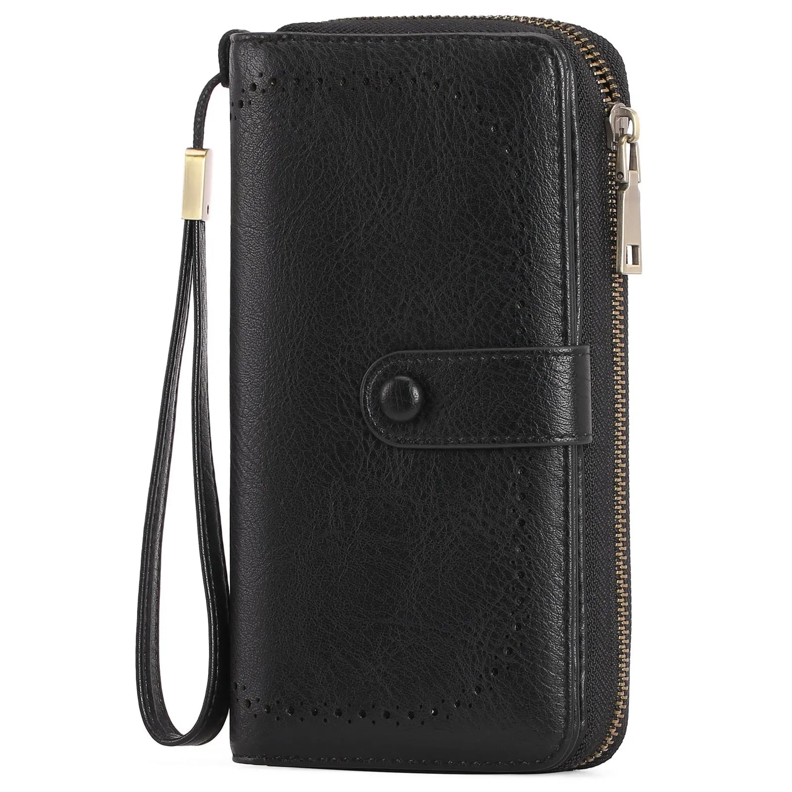 Women's expanding card holder long wallet in synthetic leather with anti-theft swiping function