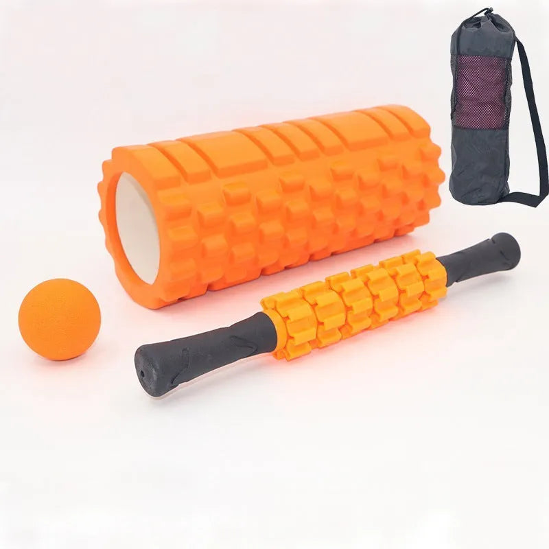 Black foam roller massage stick with gear bar design, 33cm long with six pieces
