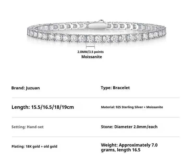 S925 silver moissanite tennis lace bracelet with round-cut geometric stones, unisex style